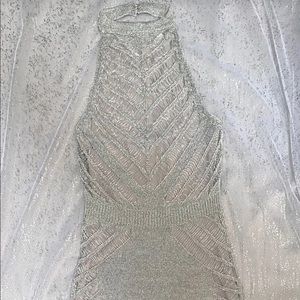 Bebe Silver Halter Midi Dress XS